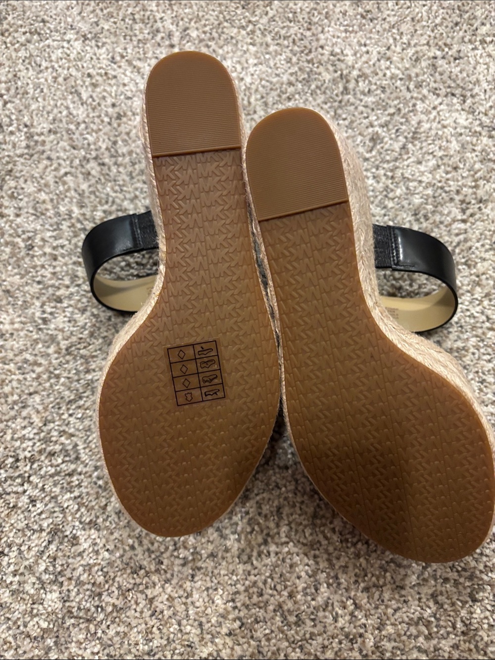 MICHAEL Michael Kors Black Leather Espadrille Wedges with Gold MK Accent - Picture 3 of 7